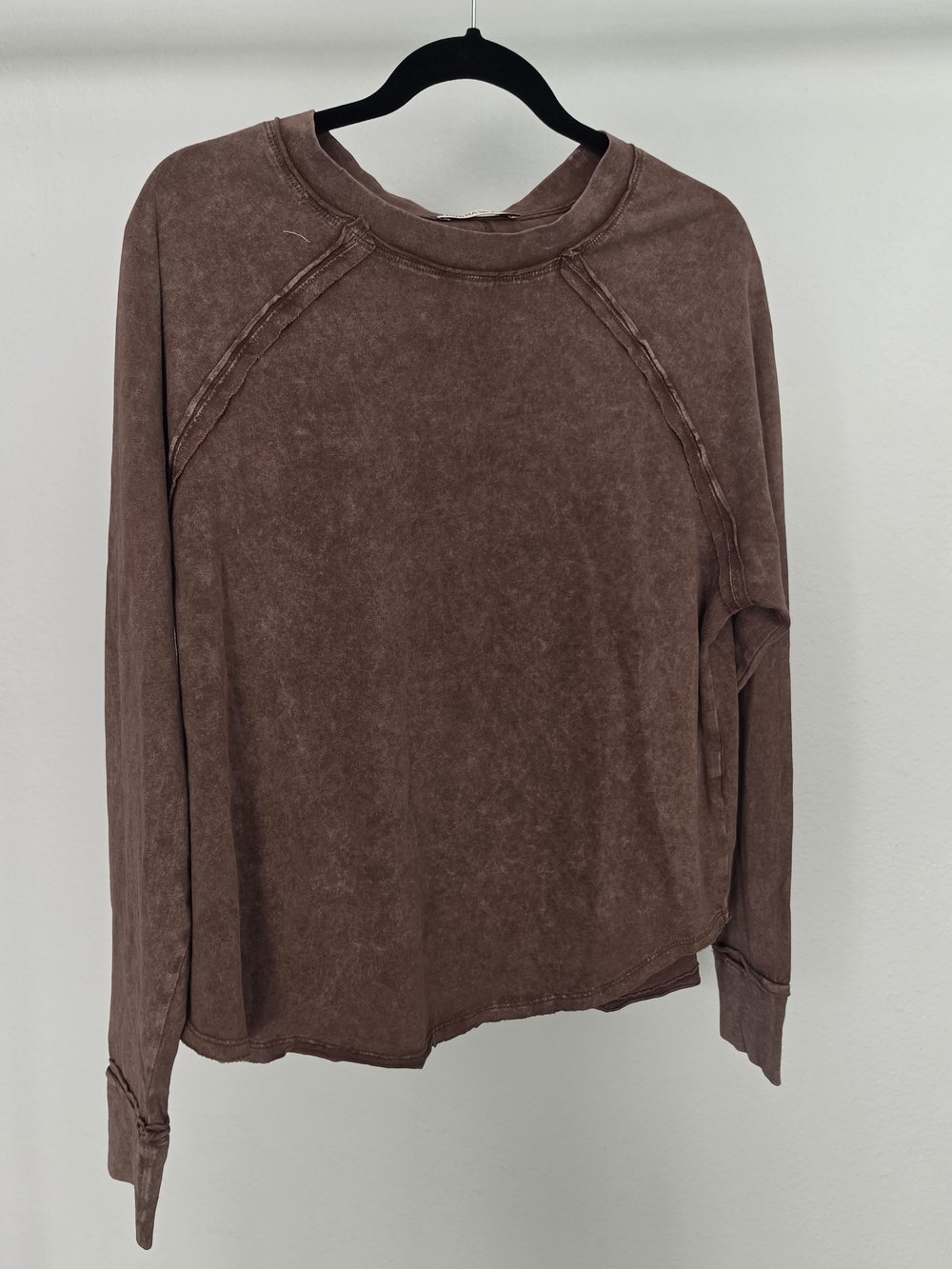 Zenana Outfitters Washed Brown Raglan Shirt - Size S
